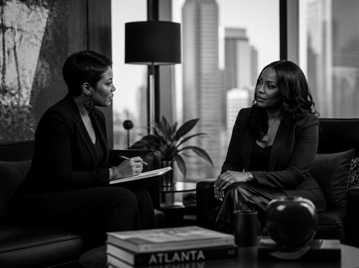 Two African American women in a focused executive coaching conversation